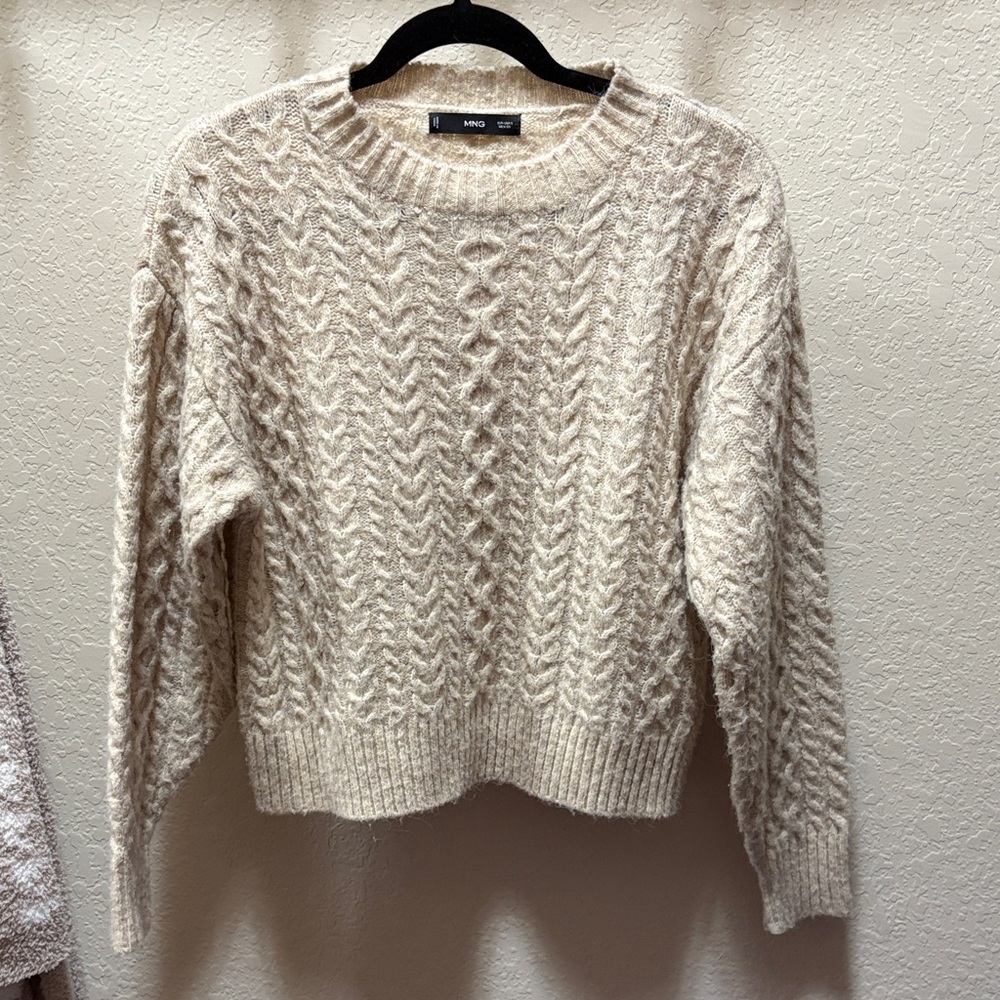 Mango Beige Cable Knit Sweater